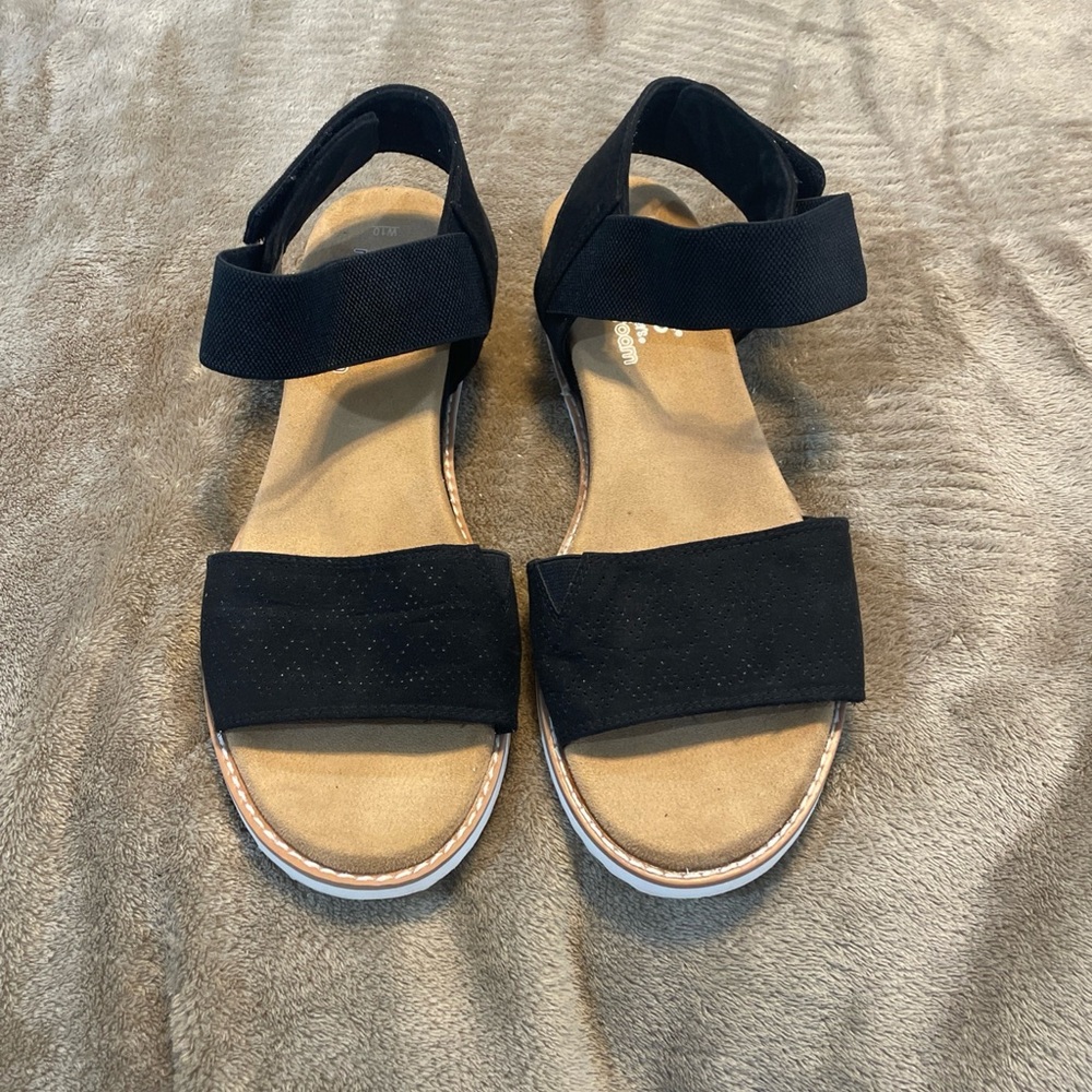 Skechers Bob’s Desert Kiss Sandals Women Size 10 Black Low Wedge Memory Foam